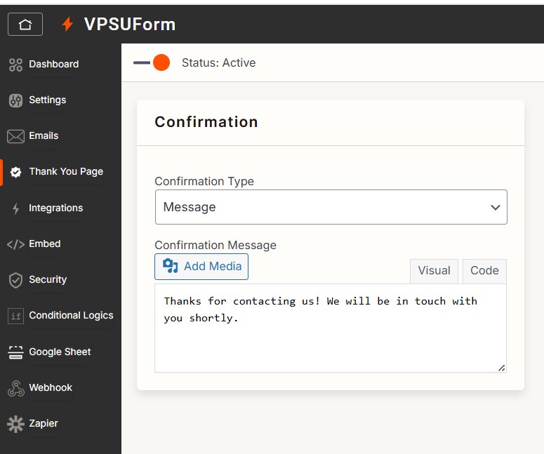 confirmation message