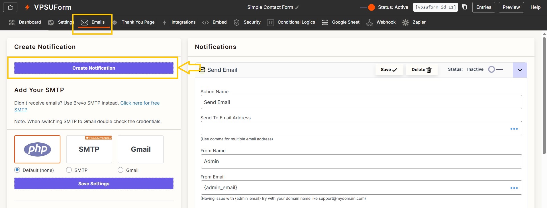 emails vpsuform