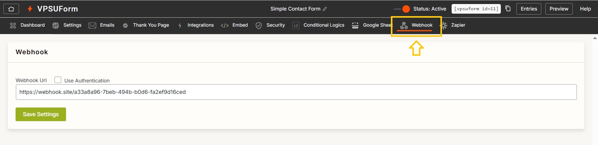 webhook vpsuform